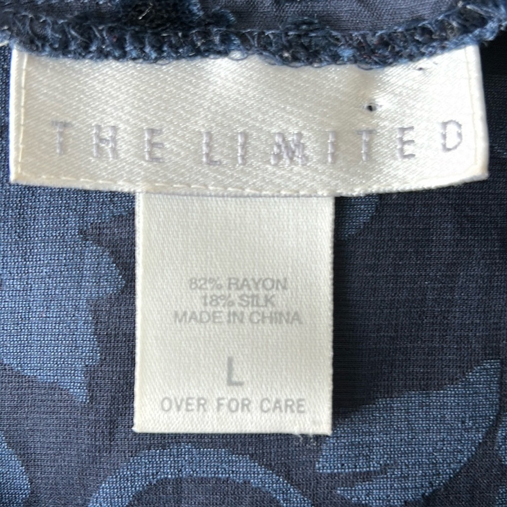 The Limited Velvet Burn Out Floral Blouse Tunic Sz Large Navy Vintage - Picture 5 of 7